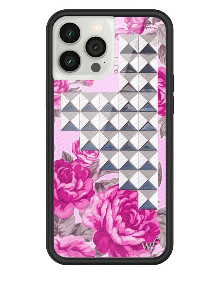 Limited edition pink floral iPhone case with silver stud accents