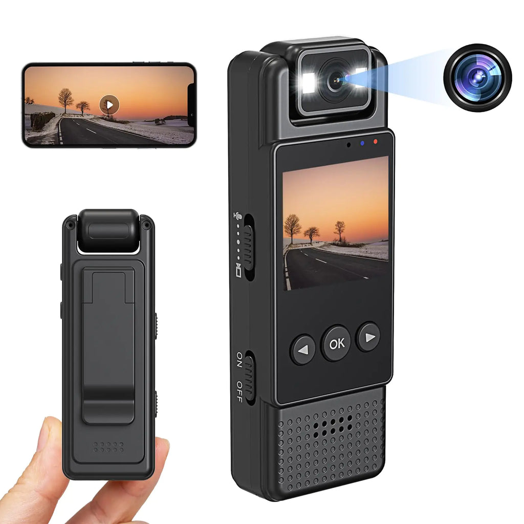 Hoyaliro Body Camera WiFi Mini Hidden Camera with Audio Video Recording 180° Wide Angle Rotatable Lens 1.3 Inch Screen Spy Cam Nanny Cam Police Body Cam Wearable with Loop Recording