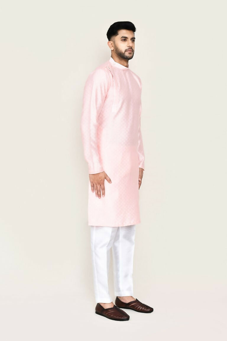 Pink Jacquard Silk Kurta Set with Straight Fit Pants