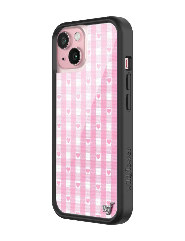 Pink Gingham Hearts iPhone Case with Durable Protective Bumper - Image 16