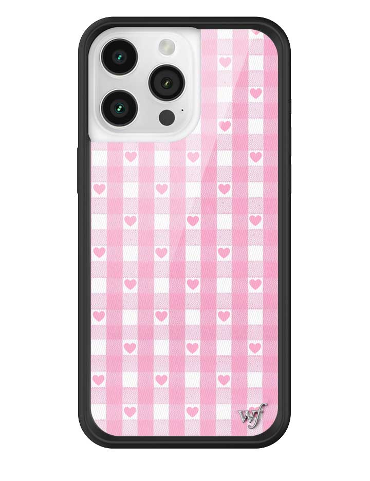 Pink Gingham Hearts iPhone Case with Durable Protective Bumper - Image 9