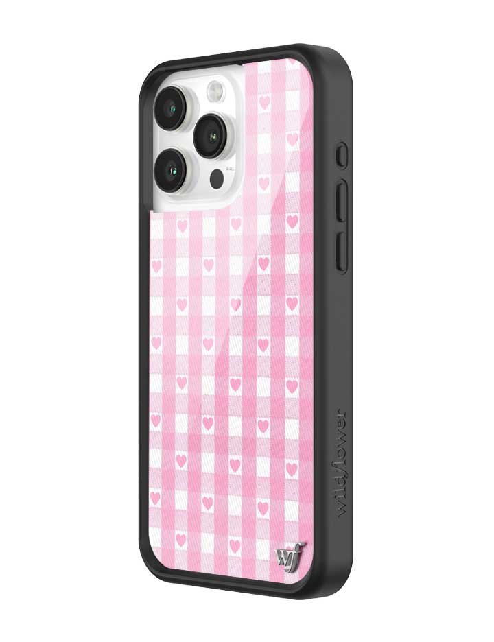 Pink Gingham Hearts iPhone Case with Durable Protective Bumper - Image 10
