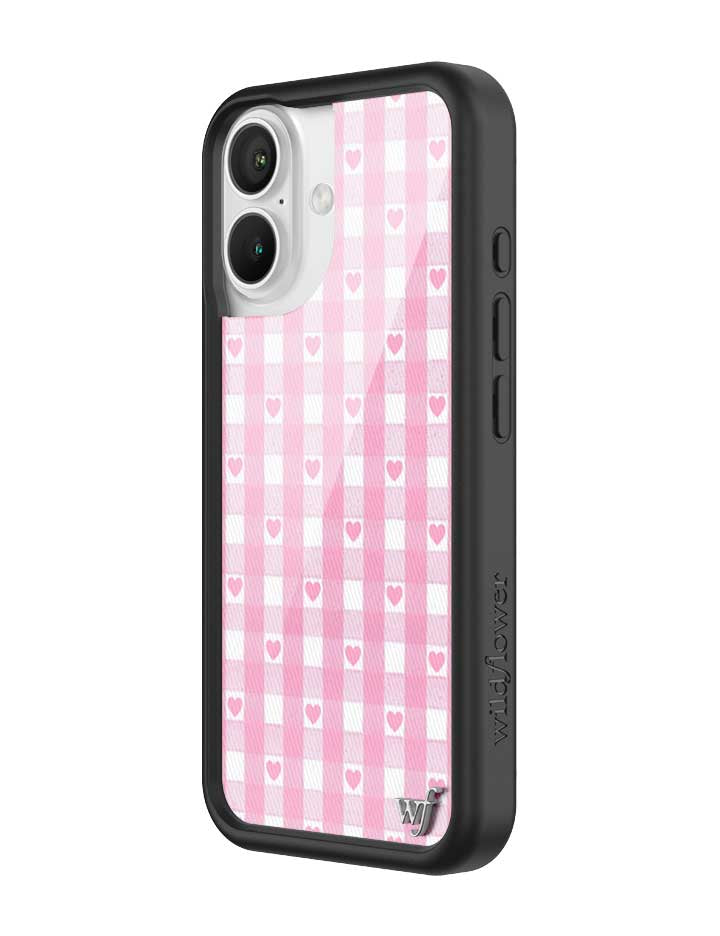 Pink Gingham Hearts iPhone Case with Durable Protective Bumper - Image 8