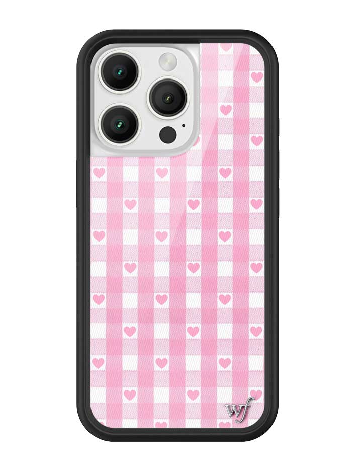 Pink Gingham Hearts iPhone Case with Durable Protective Bumper - Image 3