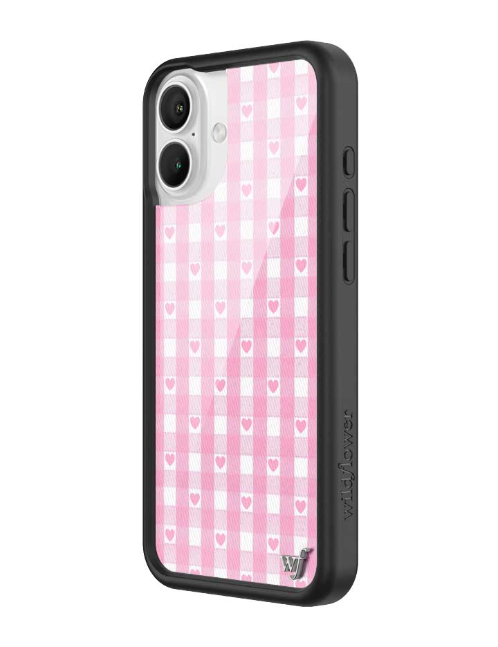 Pink Gingham Hearts iPhone Case with Durable Protective Bumper - Image 6