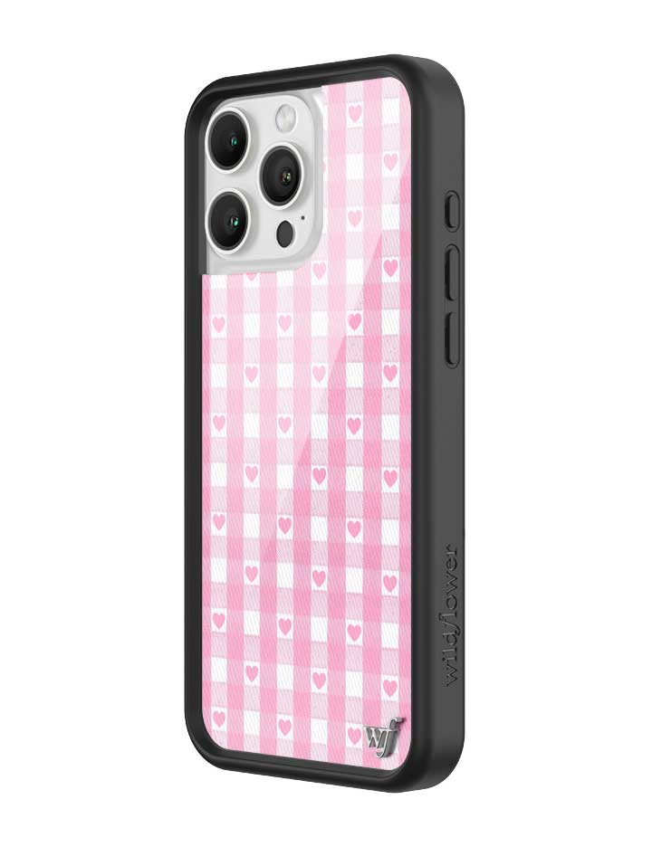 Pink Gingham Hearts iPhone Case with Durable Protective Bumper - Image 2
