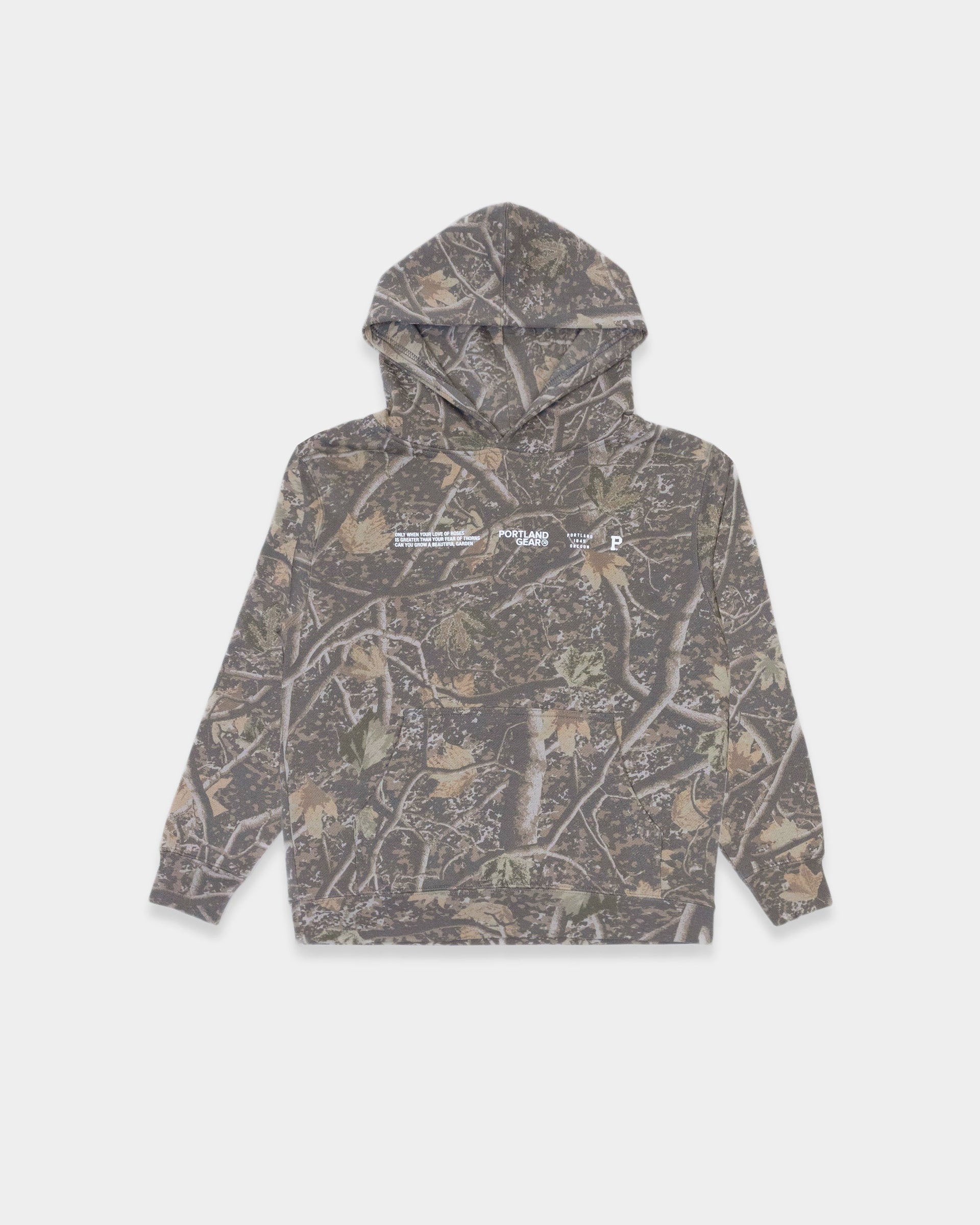 Youth Sueded Leaf Print Hoodie with Slogan Design - Image 2