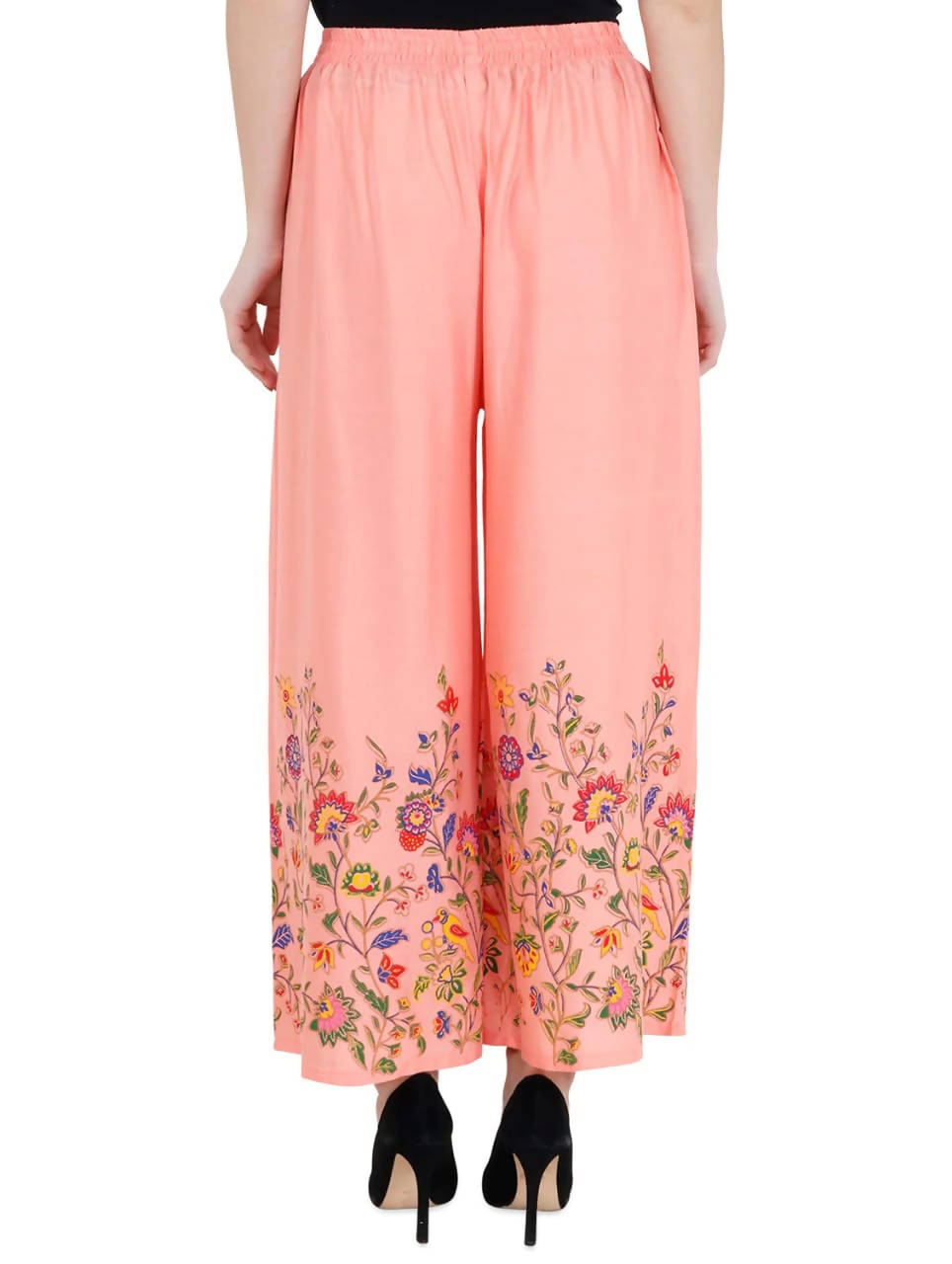 Peach Floral Print Wide Leg Palazzo Pants - Soft Rayon Fabric