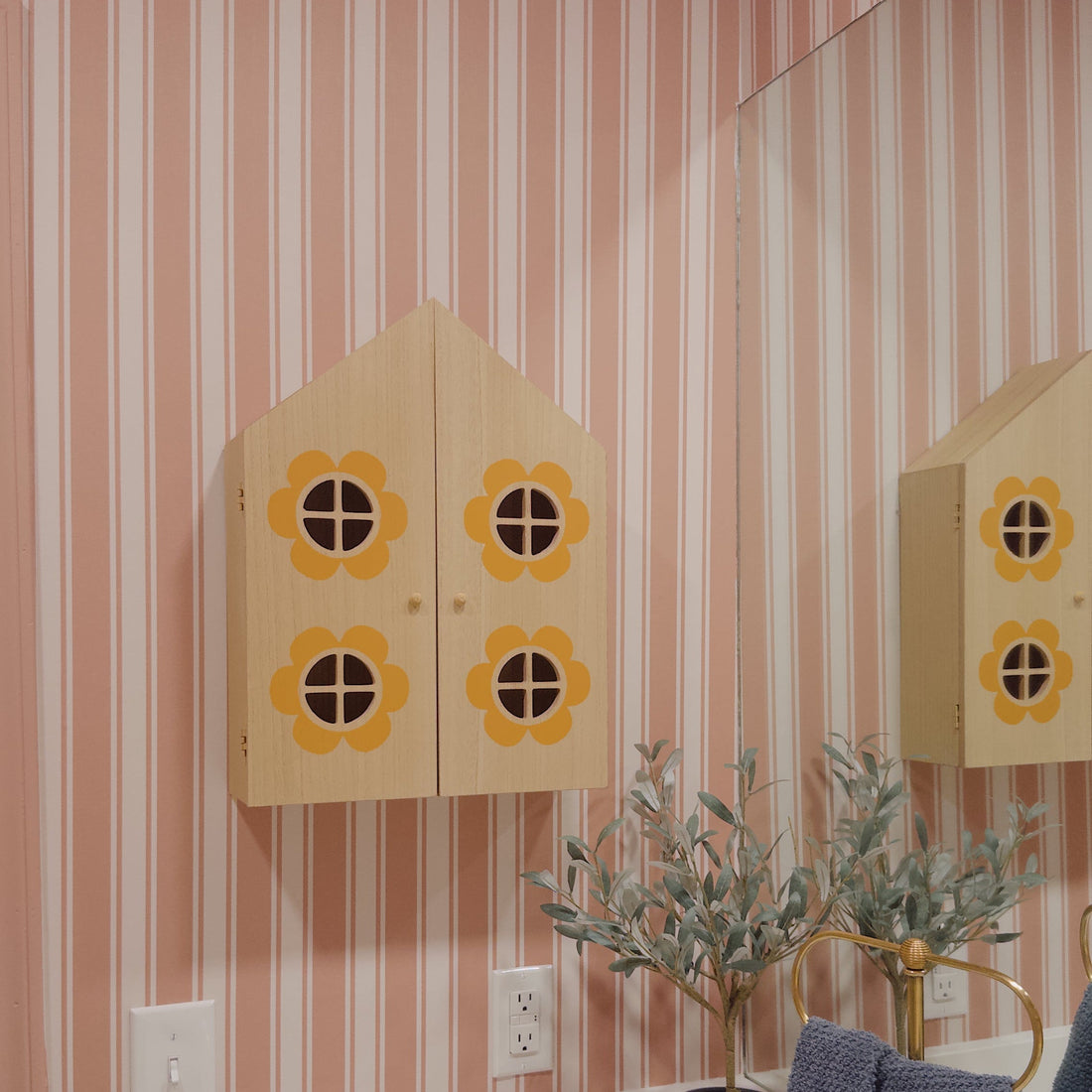 Abilene striped wallpaper in dusty-rose and cream for traditional room decor