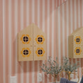 Abilene striped wallpaper in dusty-rose and cream for traditional room decor