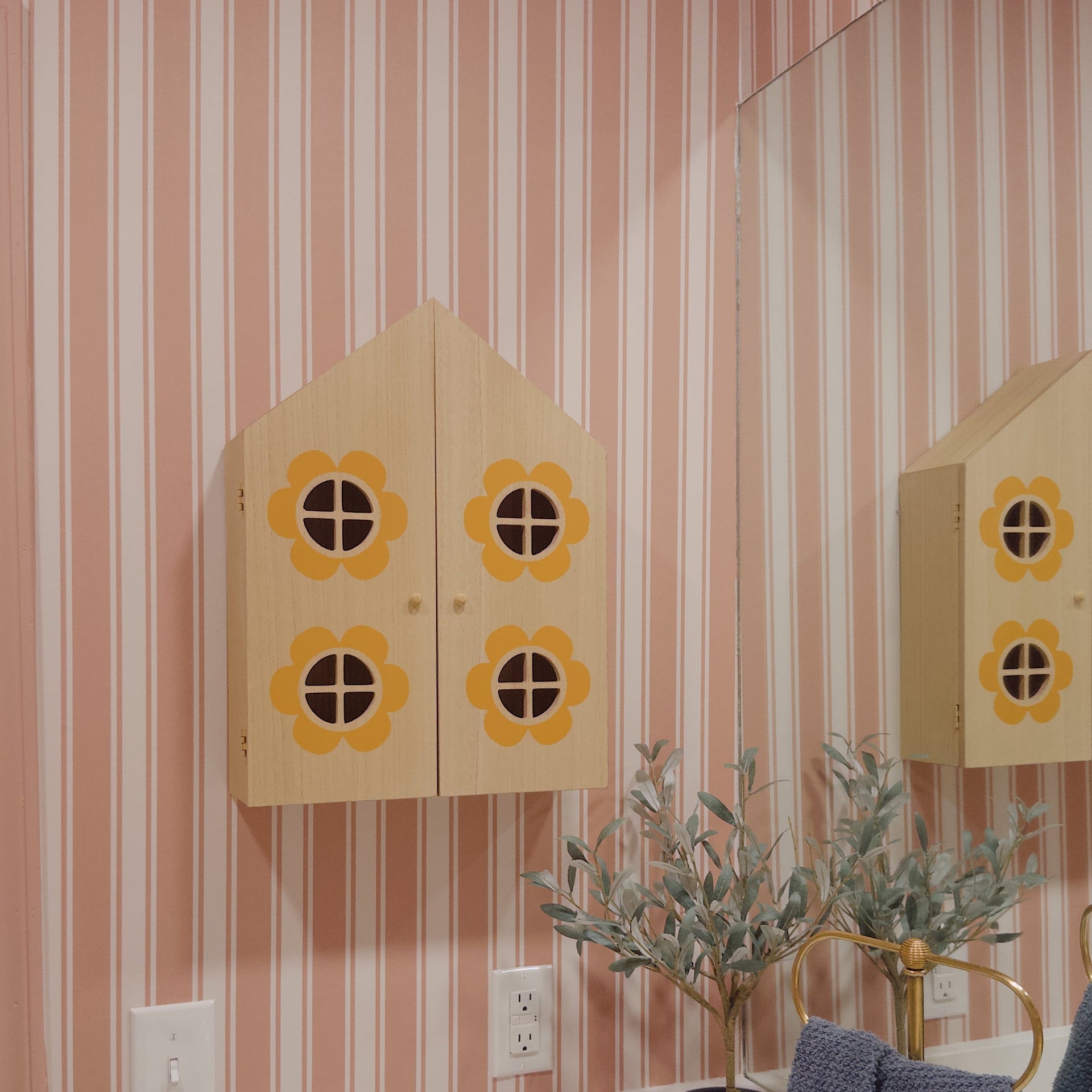 Abilene striped wallpaper in dusty-rose and cream for traditional room decor