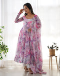 Pink Pure Soft Organza Silk Anarkali kurta with heavy flair and matching pant and dupatta set