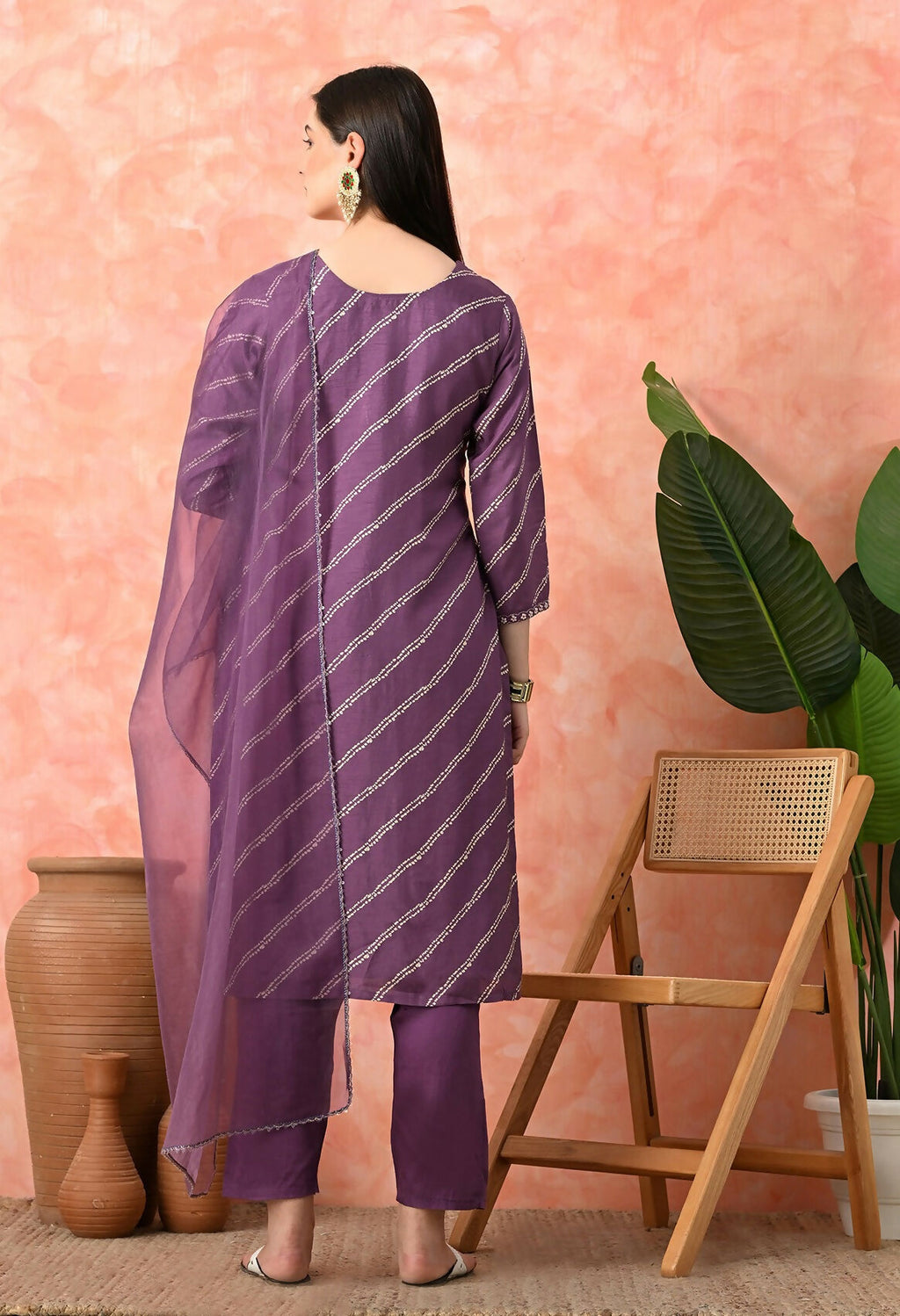 Mauve Premium Pure Viscose Dola Print Kurta Set with Handwork
