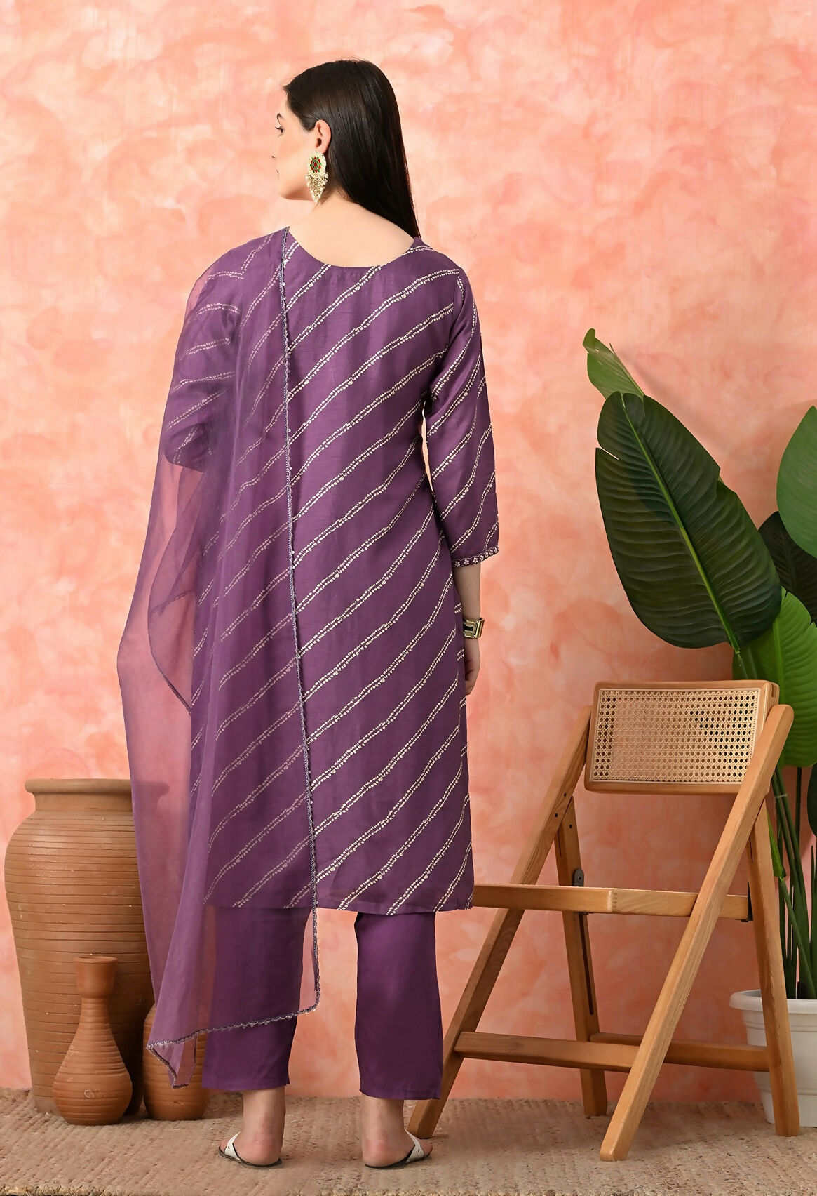 Mauve Premium Pure Viscose Dola Print Kurta Set with Handwork