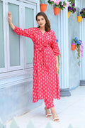 Pink A-line kurta pant set in pure muslin with digital print patterns