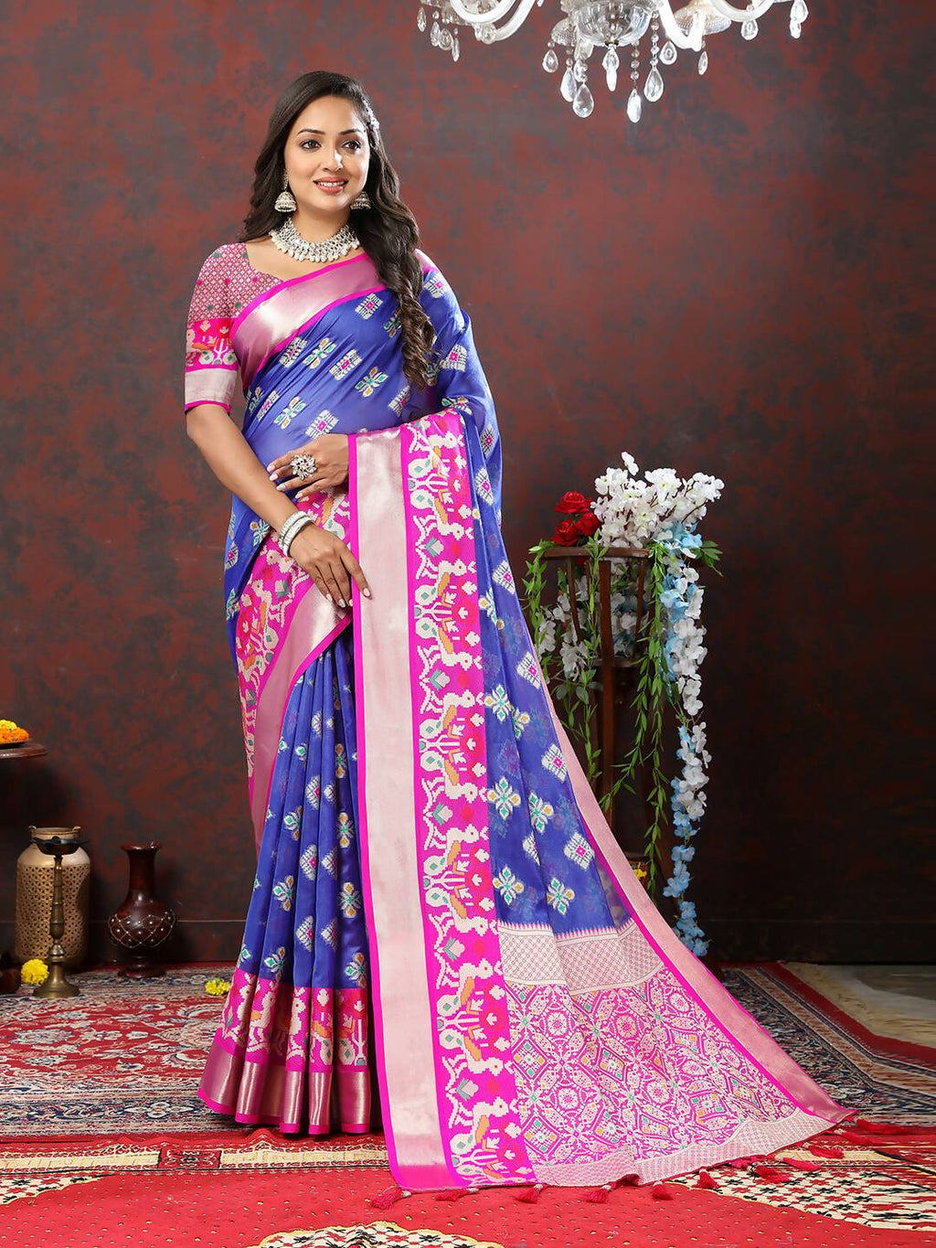 Blue Organza Silk Saree with Elegant Meenakari Weaving Design