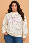 Plus Size TEXAS Embroidered Floral Mock Neck Sweatshirt