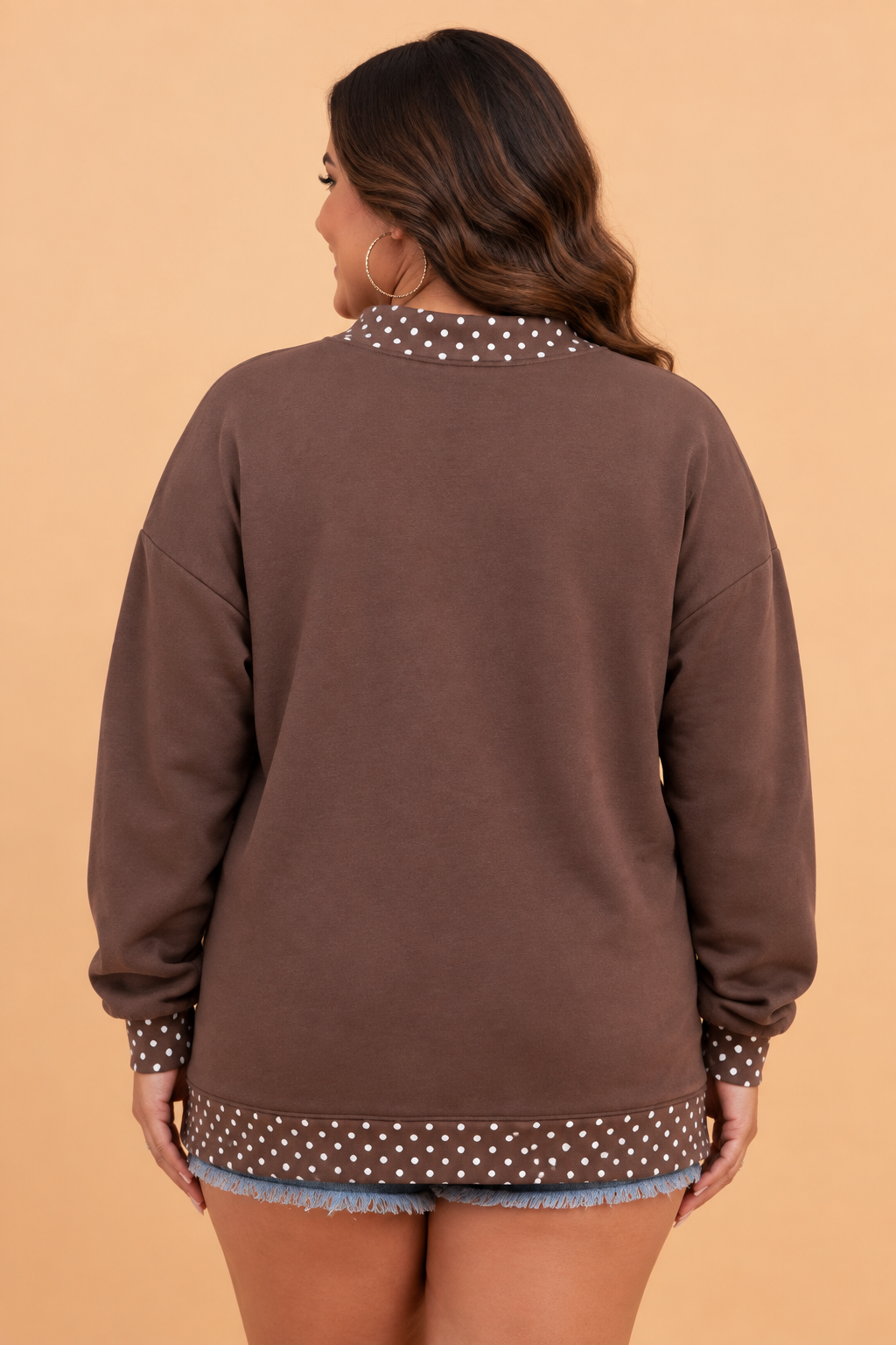 Plus Size Polka Dot Contrast Trim Mock Neck Sweatshirt