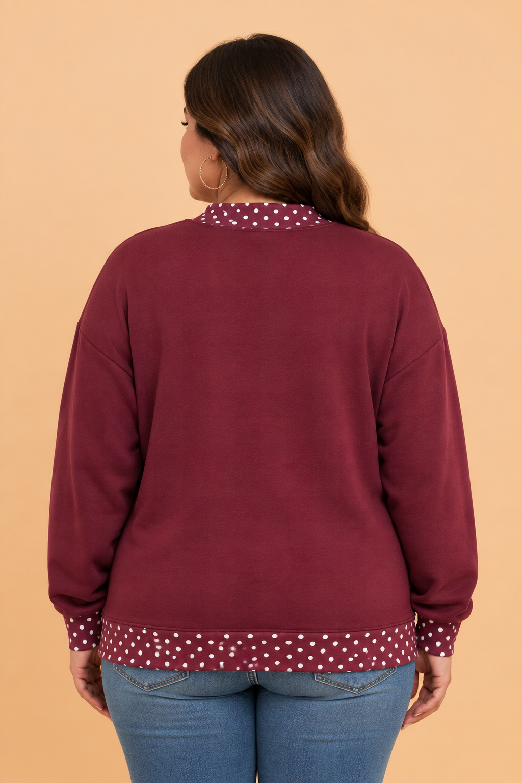 Plus Size Polka Dot Contrast Trim Mock Neck Sweatshirt