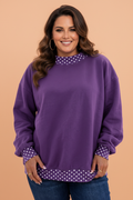 Plus Size Polka Dot Contrast Trim Mock Neck Sweatshirt