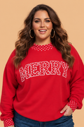 Plus Size Christmas Letter Print Polka Dot Trim Sweatshirt