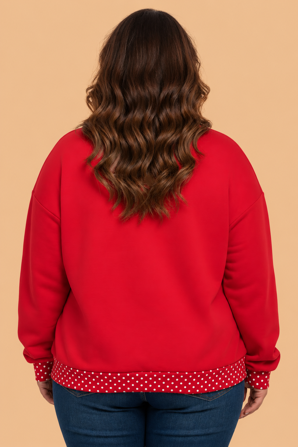 Plus Size Christmas Letter Print Polka Dot Trim Sweatshirt