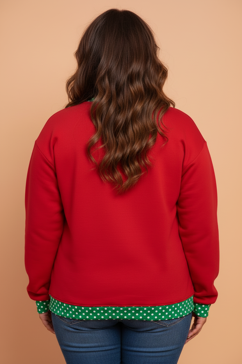Plus Size Christmas Letter Print Polka Dot Trim Sweatshirt