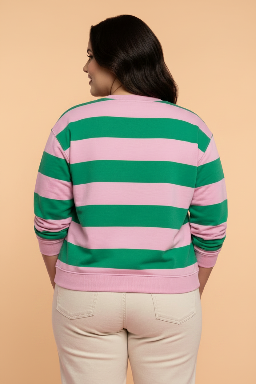 Plus Size Christmas HOLLY JOLLY Embroidered Stripe Sweatshirt