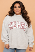 Plus Size Christmas MERRY Letter Print Mock Neck Sweatshirt