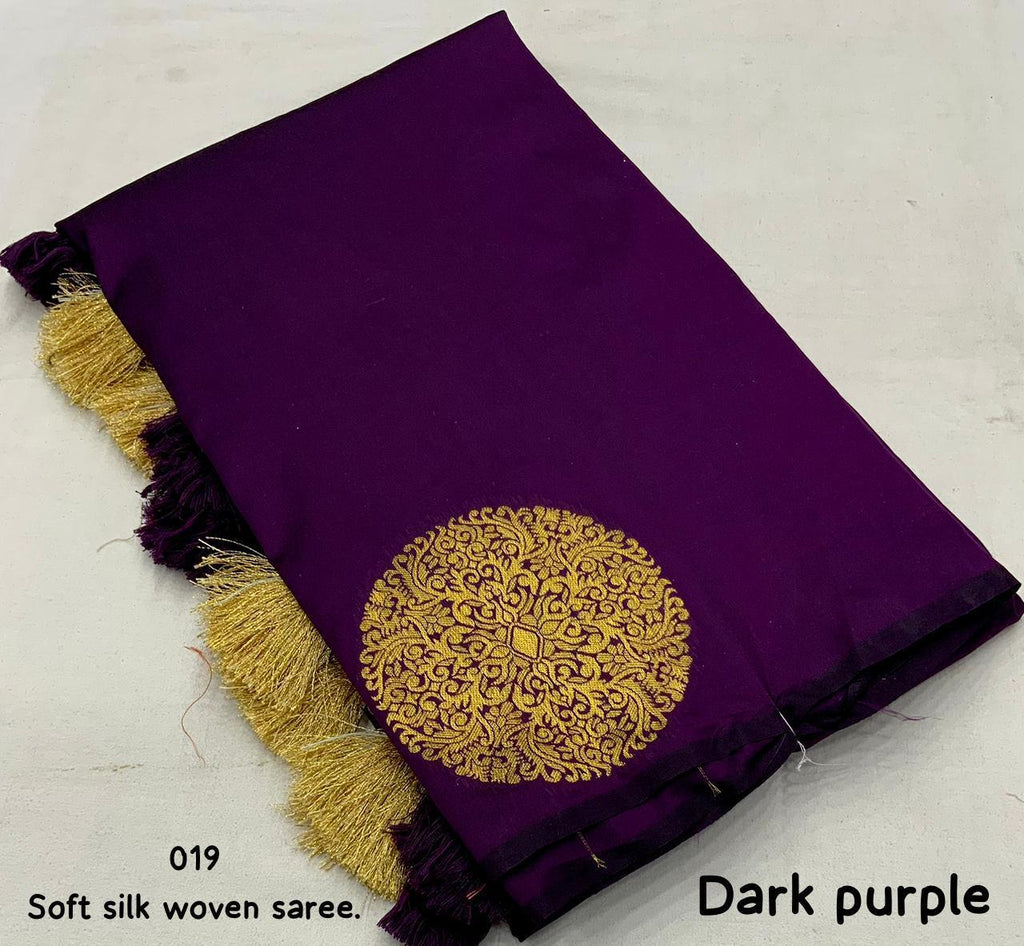 Purple Silk Woven Saree with Zari Butta and Unstitched Blouse