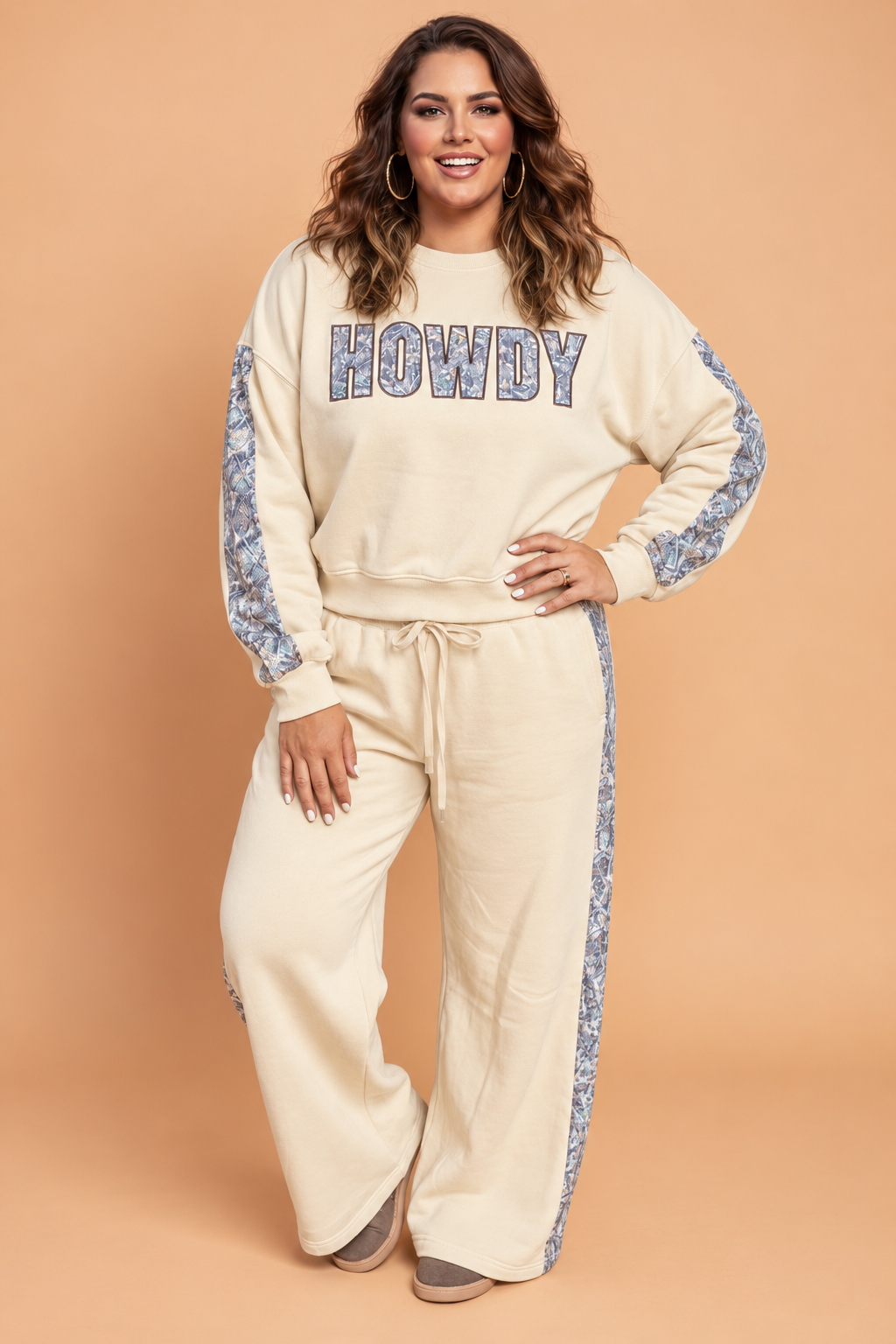 Plus Size HOWDY Side Stripe Top & Pants Set