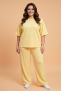Yellow Eyelet Embroidered Patchwork Top & Wide-Leg Pants Set