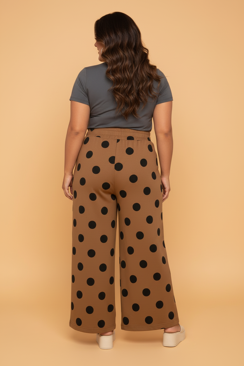 Plus Size Polka Dot Elastic Waist Wide Leg Pants