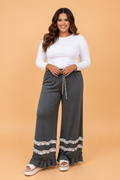 Plus Size Ruffle Trim Wide Leg Pants