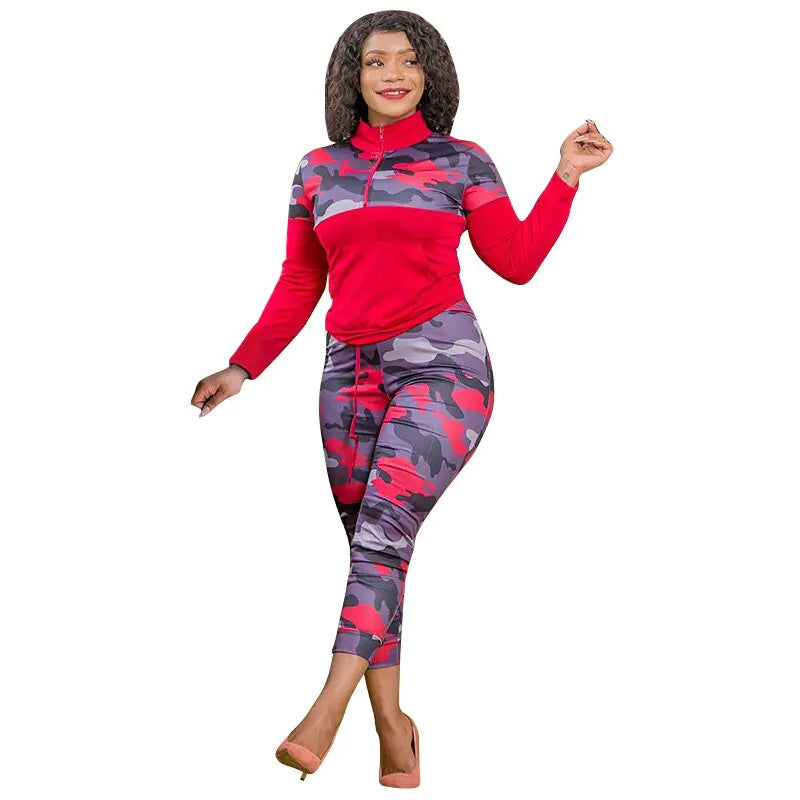 Winter Camouflage Print Knit Fashion Women's Set