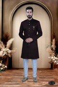 Boys maroon satin kurta with self-design and matching pyjama set