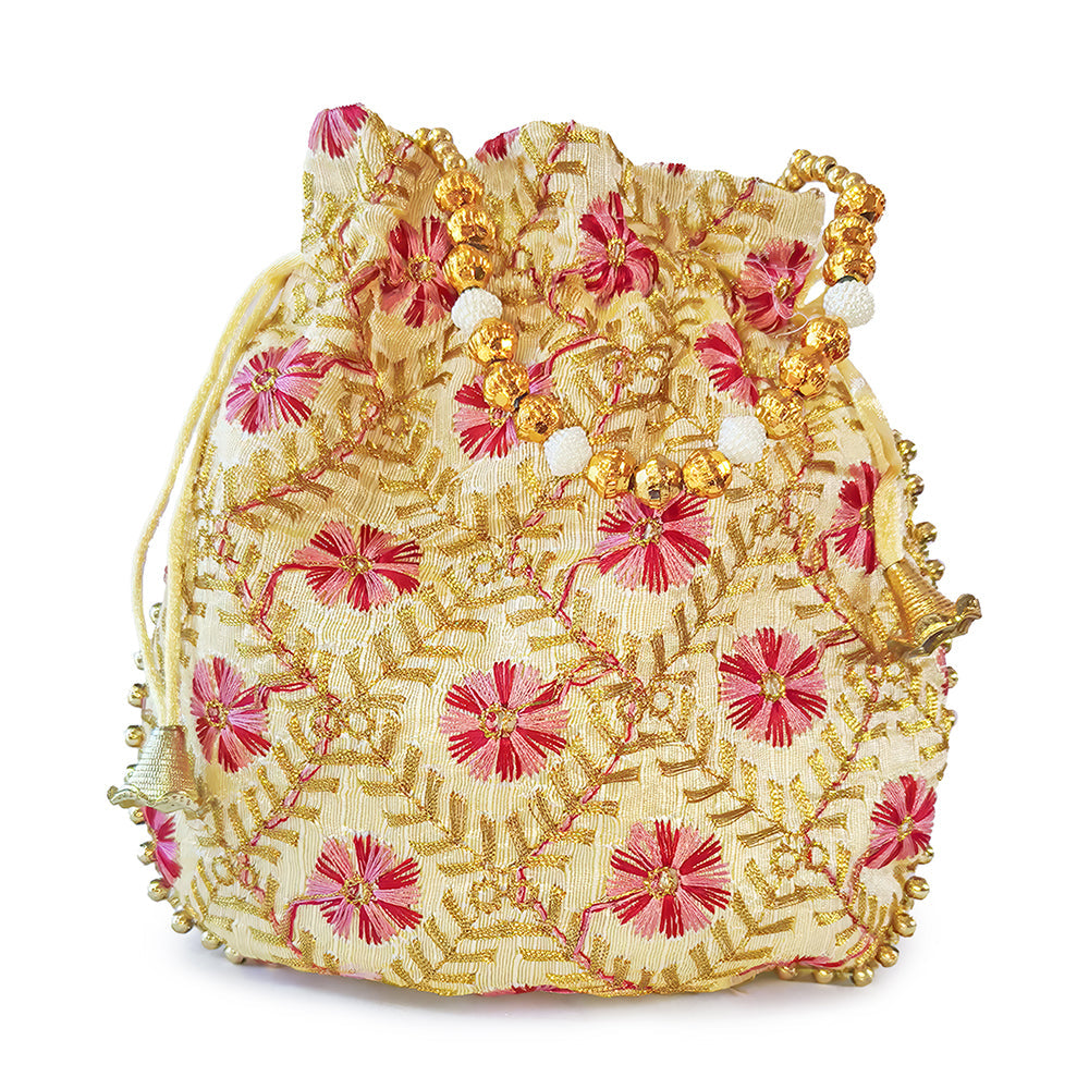 Handcrafted Embroidered Potli Bag with Pearl Beads for Weddings