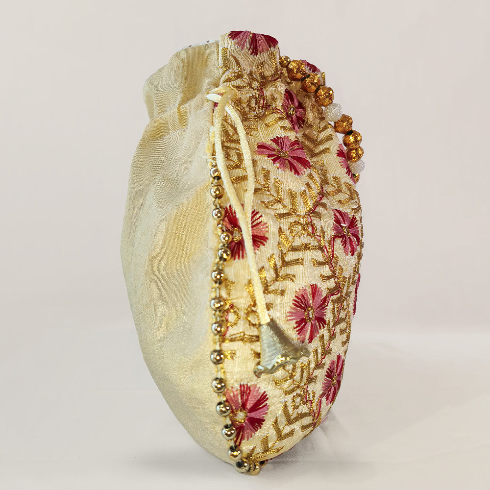 Handcrafted Embroidered Potli Bag with Pearl Beads for Weddings