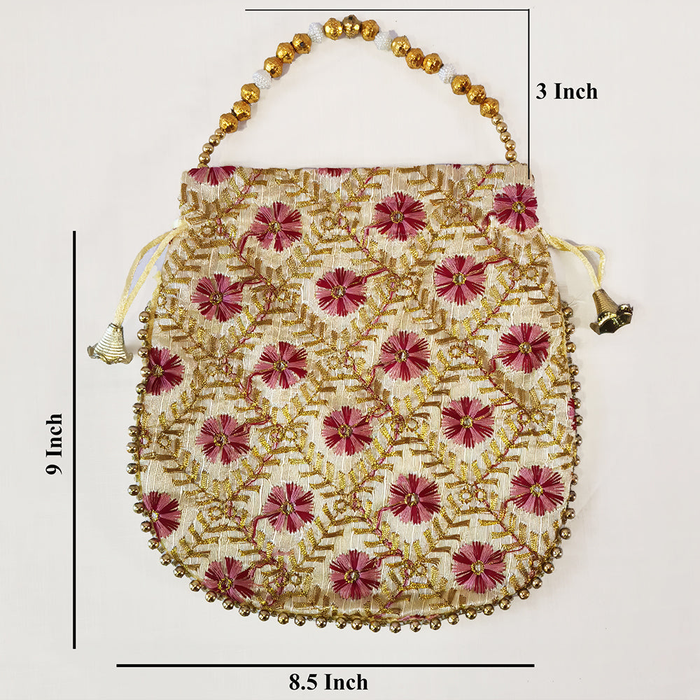 Handcrafted Embroidered Potli Bag with Pearl Beads for Weddings