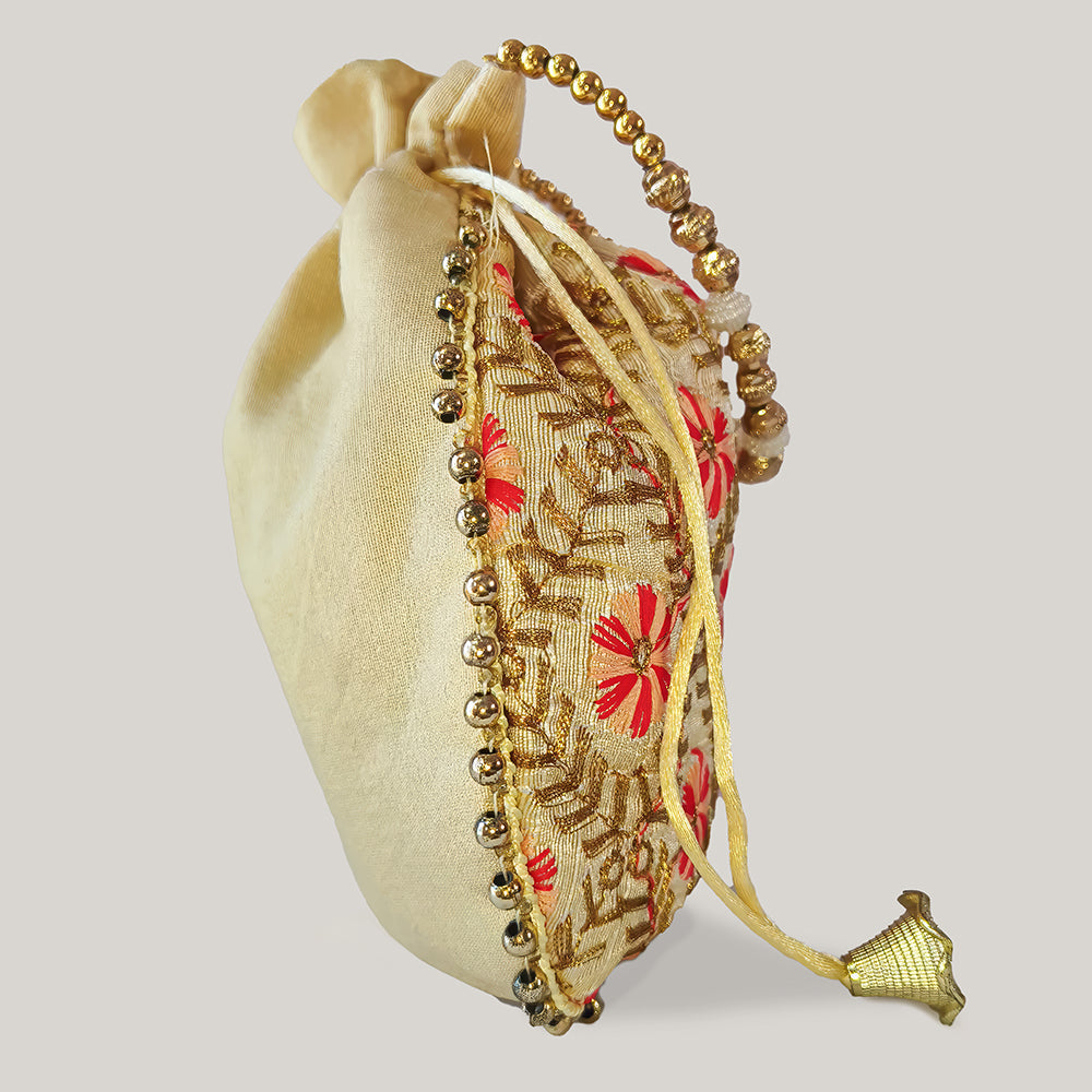 Handcrafted Embroidered Potli Bag with Pearl Beads for Weddings