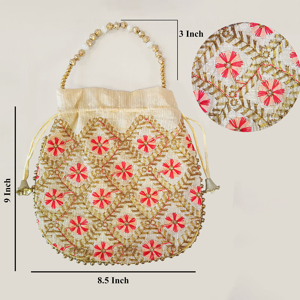 Handcrafted Embroidered Potli Bag with Pearl Beads for Weddings