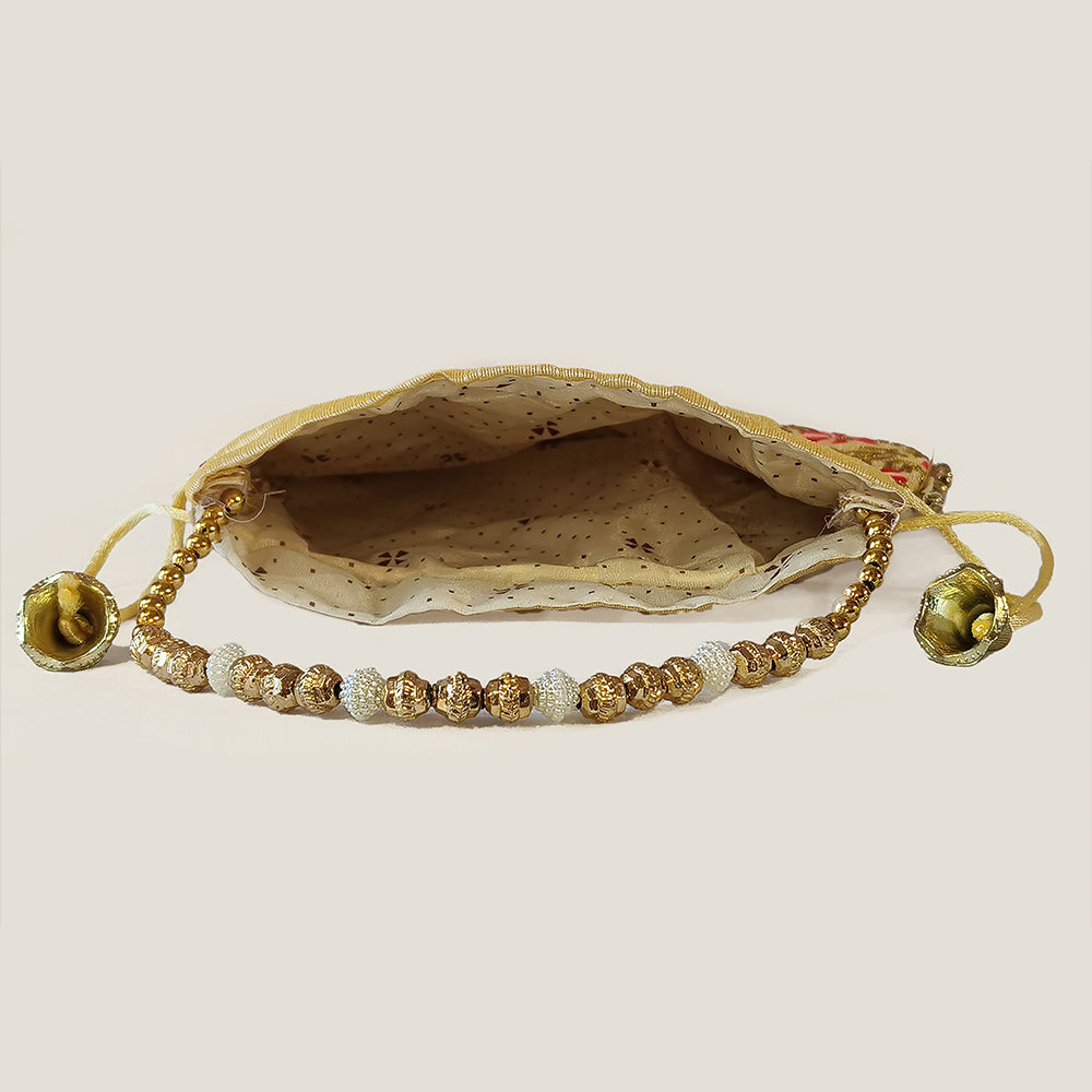Handcrafted Embroidered Potli Bag with Pearl Beads for Weddings