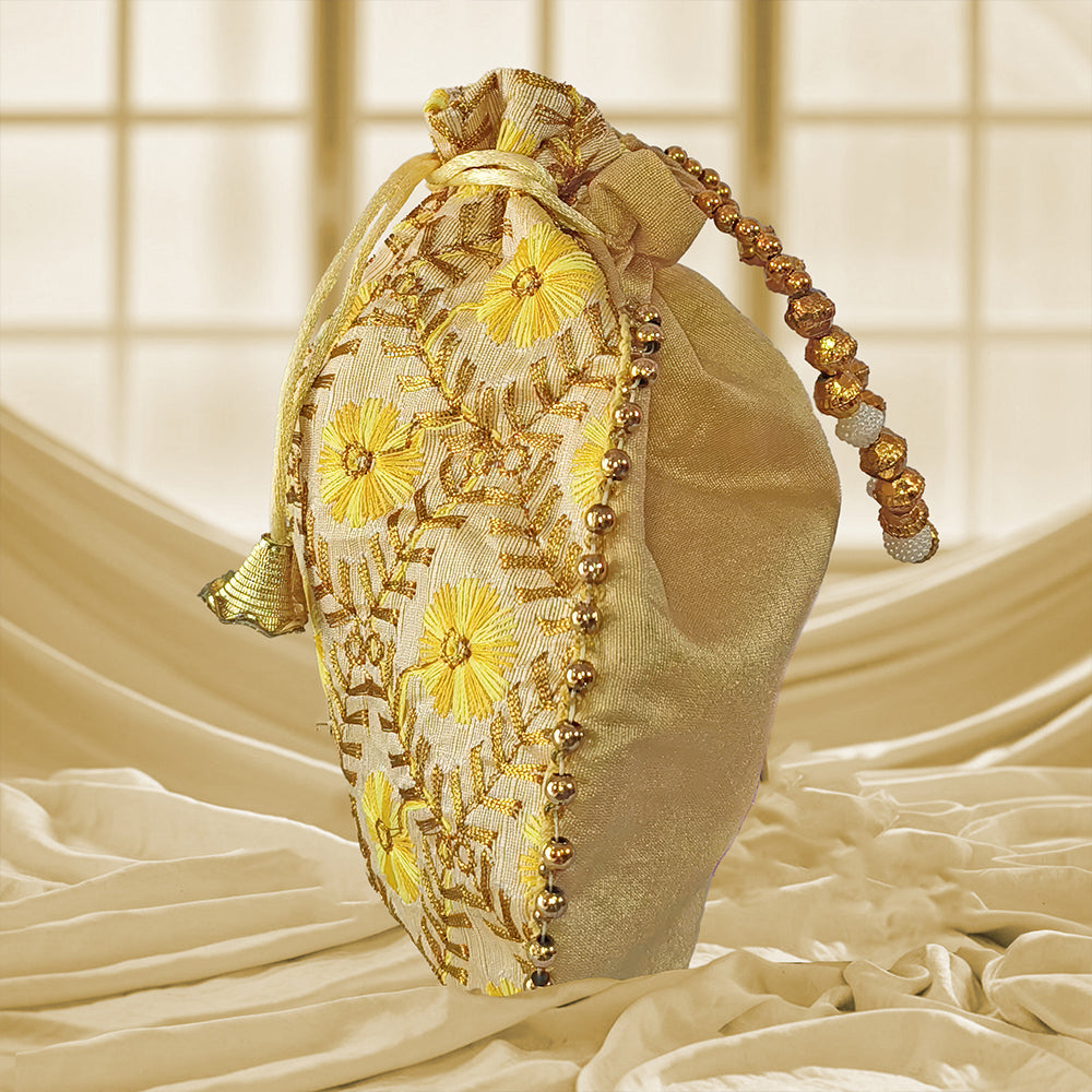 Handcrafted Embroidered Potli Bag with Pearl Beads for Weddings