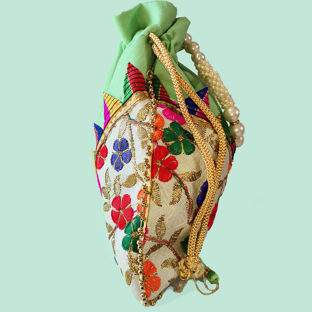 Embroidered Handcrafted Wedding Potli Bag with Pearl Beading