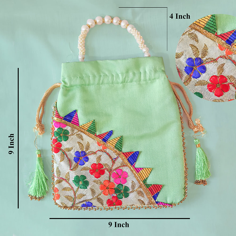 Embroidered Handcrafted Wedding Potli Bag with Pearl Beading