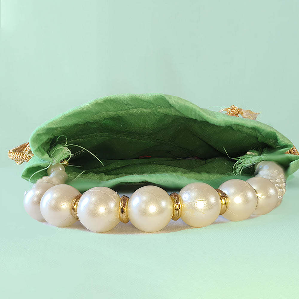 Embroidered Handcrafted Wedding Potli Bag with Pearl Beading