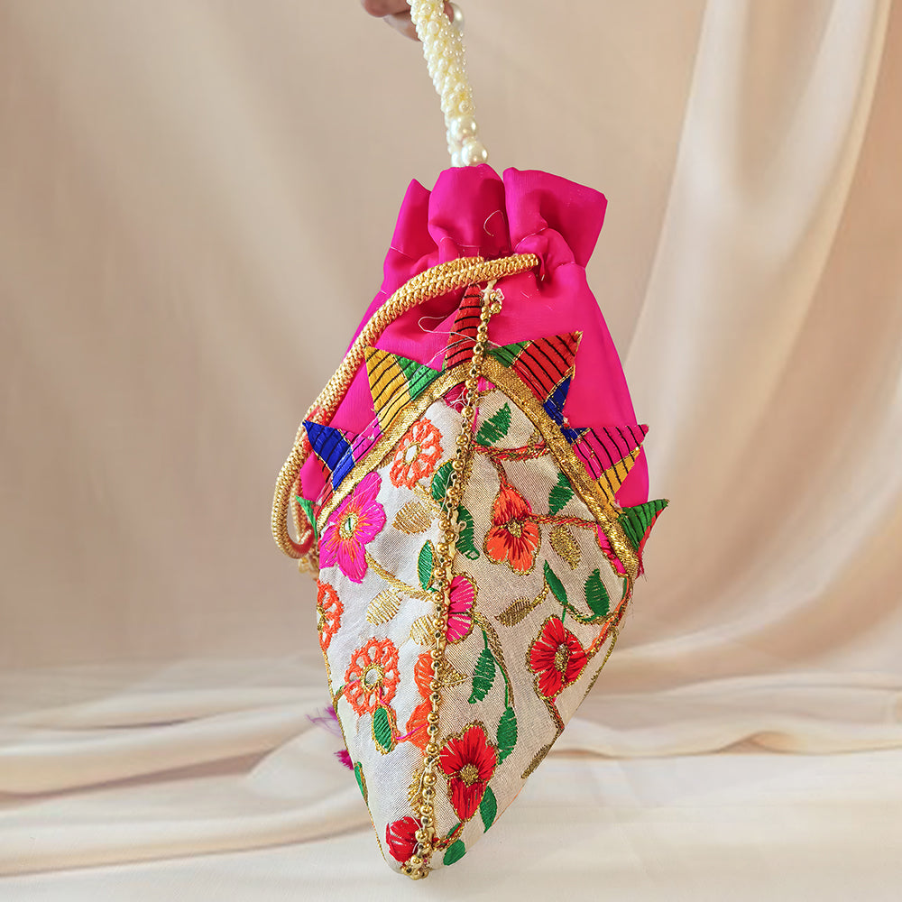 Embroidered Handcrafted Wedding Potli Bag with Beaded Accents