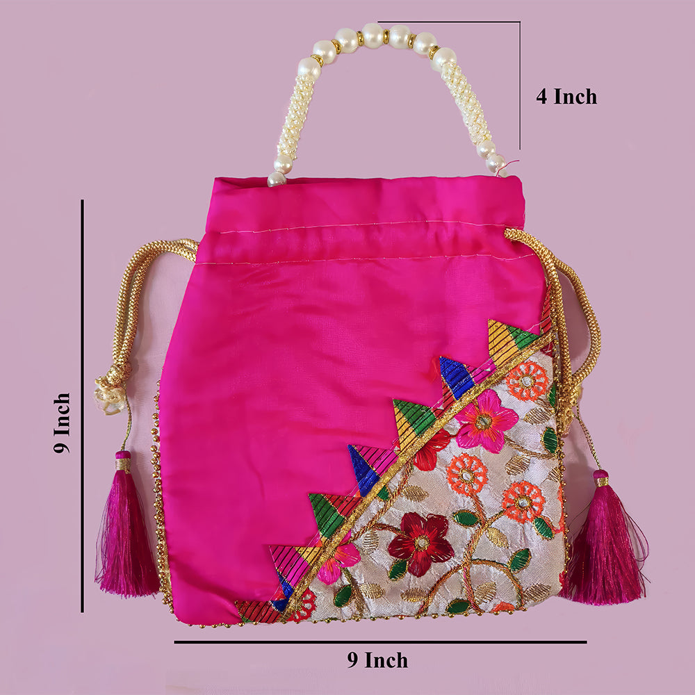 Embroidered Handcrafted Wedding Potli Bag with Beaded Accents
