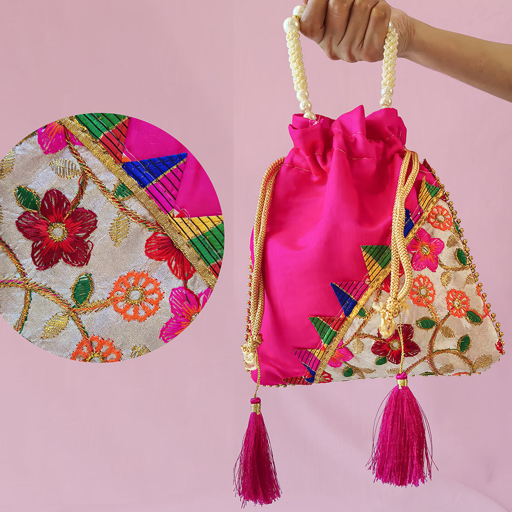 Embroidered Handcrafted Wedding Potli Bag with Beaded Accents