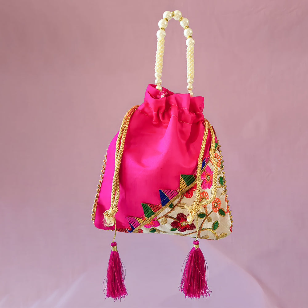Embroidered Handcrafted Wedding Potli Bag with Beaded Accents